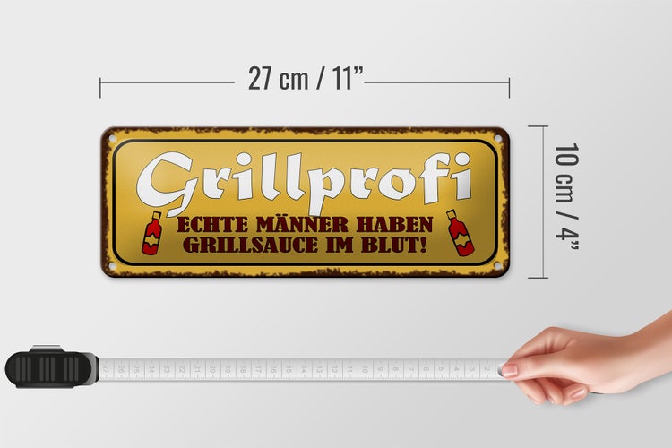 Blechschild Spruch 27x10cm Grillprofi echte Männer im Blut Dekoration