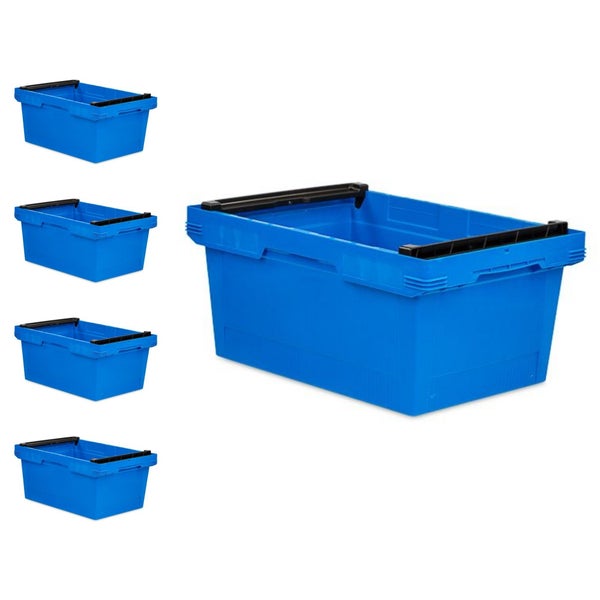 PROREGAL SparSet 5x Conical Mehrweg-Stapelbehälter mit Stapelbügel Blau HxBxT 27,3 x 40 x 60 cm 47 Liter Lagerbox Eurobox Transportbox