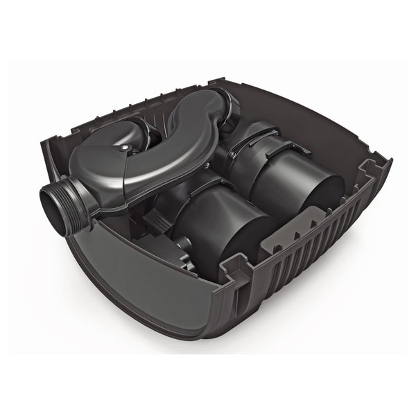 Innenansicht Durchlauffilter für Teiche mit Kunststoffleitungen und Filterkammern.