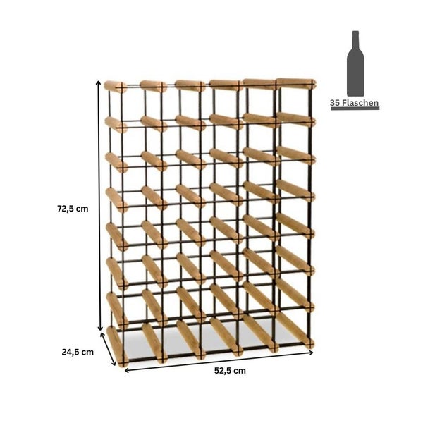 PROREGAL Modulares Weinregal Vinotega Mod Metal HxBxT 72,5 x 52,5 x 24,5 cm 5 x 7 Flaschen Massives Kiefernholz Natur