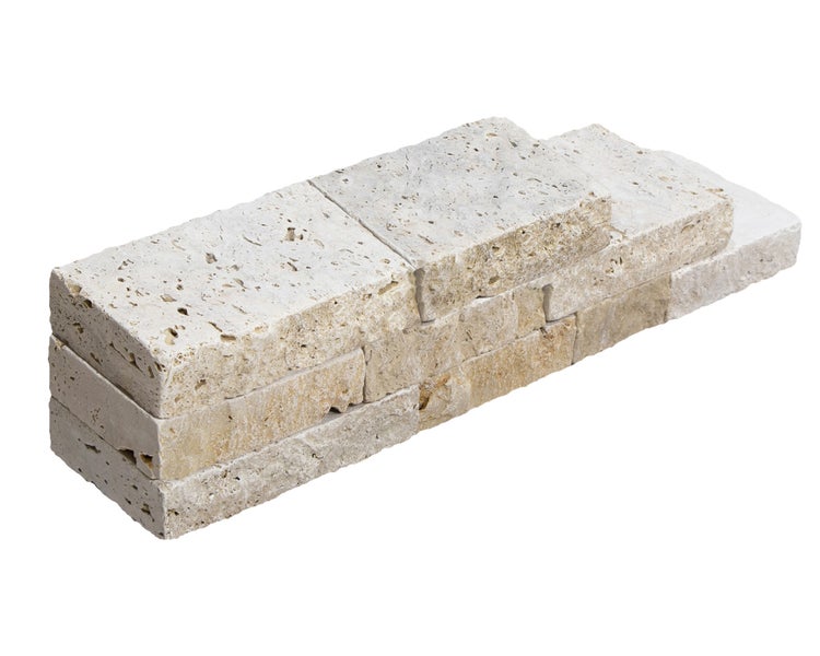 Wohnrausch Natursteine Mauersteine Travertin EXTRA LIGHT, spaltrau, getrommelt, beige, L 15-50, B 18-20, H 7,5 cm, 1 qm