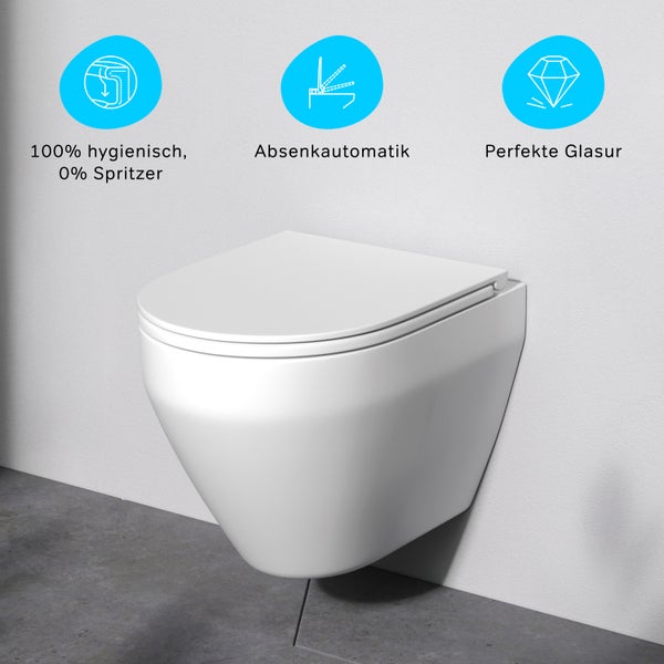AM.PM Wand-WC  Tiefspüler ohne Spülrand weiß glänzend mit WC-Sitz CSB1700SC Spirit 2.0