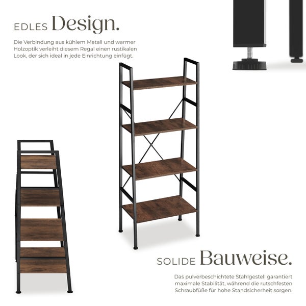 Leiterregal tectake Newcastle inklusive Kippschutz, 57,5 x 35,5 x 139 cm Industrial Style Industrial Holz dunkel, rustikal