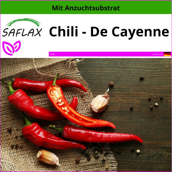 SAFLAX  - Chili - De Cayenne - Capsicum annum - 20 Samen - Mit keimfreiem Anzuchtsubstrat