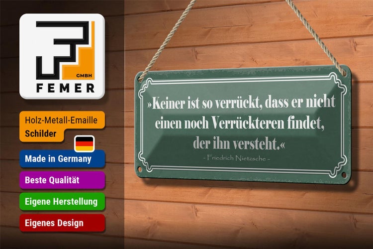 Blechschild Spruch 27x10cm keiner so verrückt dass er nicht Verrückteren findet
