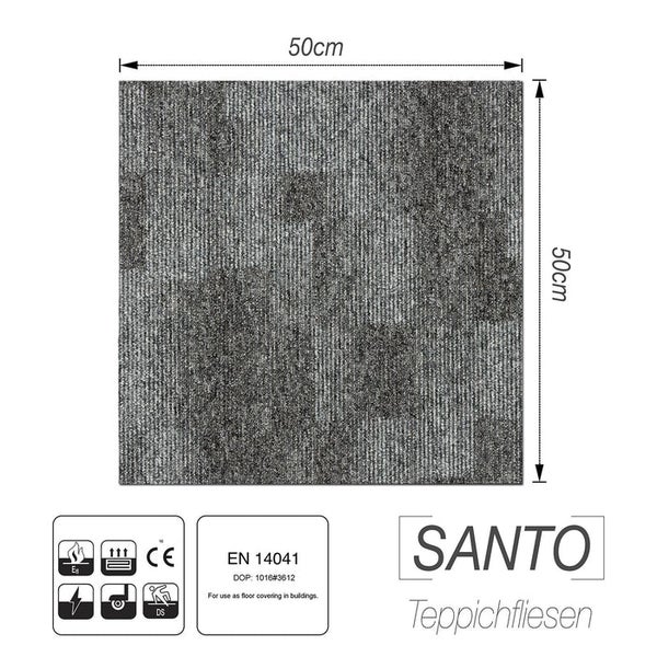 FLOORDIREKT Teppichfliese Santo - 50 x 50 cm - Selbstliegend - Grau 76