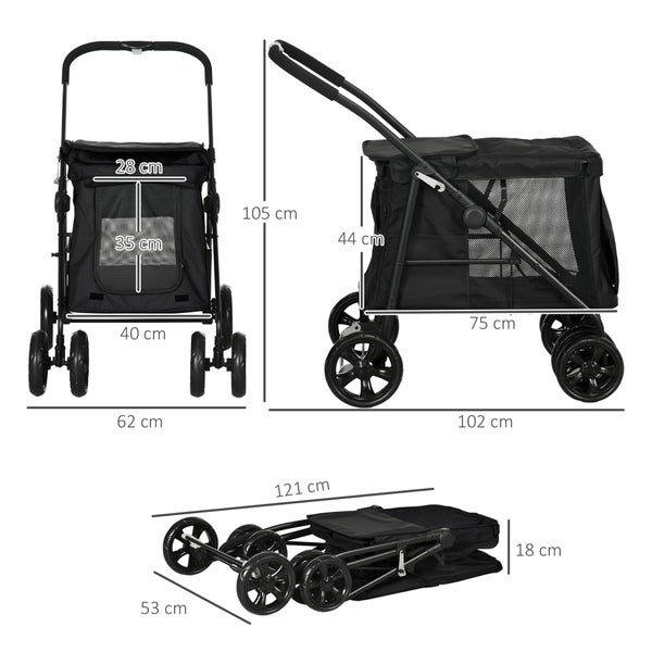 PawHut Hundewagen, 102L x 62B x 105H cm, Oxford-Gewebe, Stahl, Schwarz