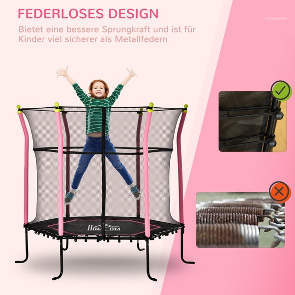 HOMCOM Kindertrampolin, Gartentrampolin mit Sicherheitsnetz, für 3-10 Jahre, Ø160 cm, Stahl, Rosa