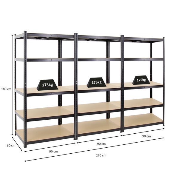 PROREGAL Mega Deal 3x Schwerlastregal Taurus HxBxT 180 x 90 x 60 cm Fachlast 175 kg Schwarz