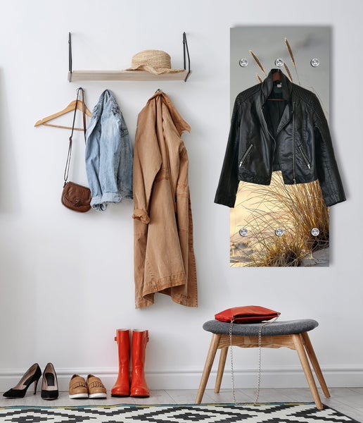 Designer-Garderobe | Wandgarderobe | Flurgarderobe | Garderobenhaken | Garderobenpaneel | Kleiderständer | Kleiderablage | Sylt | Gräser | Strand | Sträucher | Garderobenständer, WR0430 Größe :50x120 cm