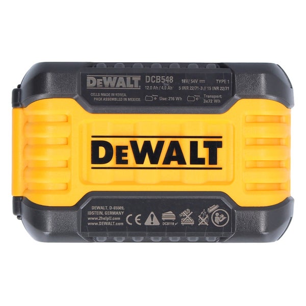 DeWalt Akku DCB548 FlexVolt 18 Volt und 54 Volt 12 Amperestunden und 4 Amperestunden Lithium Ionen Akku