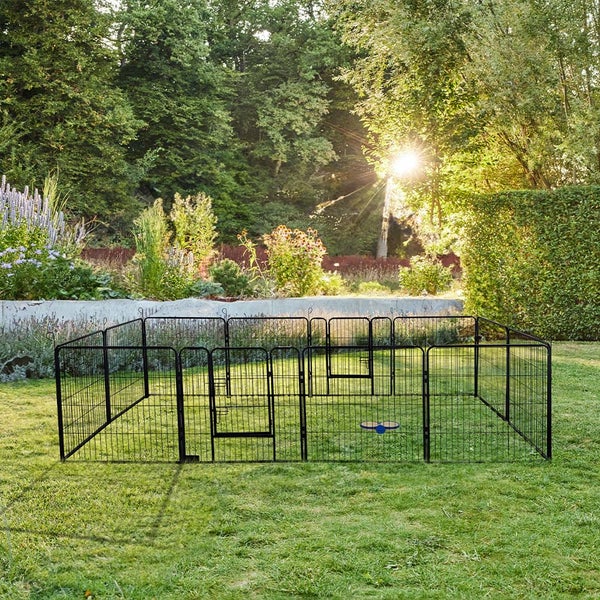 Home Deluxe - Welpenauslauf BARKI - 80 x 80 cm, 12-Teilig, Farbe: Schwarz, inkl. Türverriegelung, abgerundete Ecken und Kanten I Welpenspielplatz Welpenfreilauf