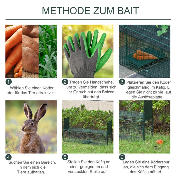 Outsunny Lebendfalle, Marderfalle mit Doppeltür, Griff, 80 x 25 x 30 cm, Stahl, Dunkelgrün