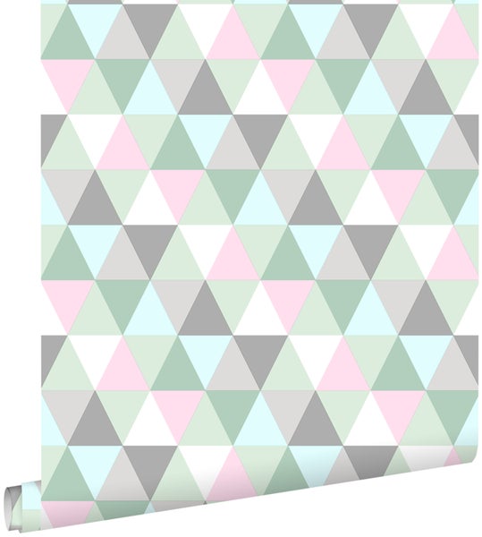 ESTAhome Tapete Dreiecke Mintgrün, Rosa und Grau - 53 cm x 10,05 m - 128706