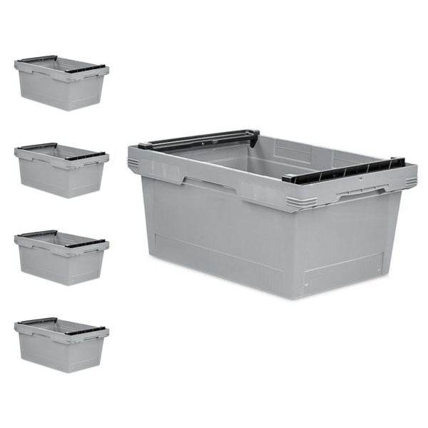 PROREGAL SparSet 5x Conical Mehrweg-Stapelbehälter mit Stapelbügel Grau HxBxT 27,3 x 40 x 60 cm 47 Liter Lagerbox Eurobox Transportbox