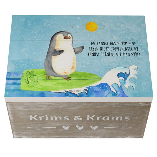 Mr. & Mrs. Panda 25 x 18 cm Holzkiste Pinguin Surfer - Eisblau
