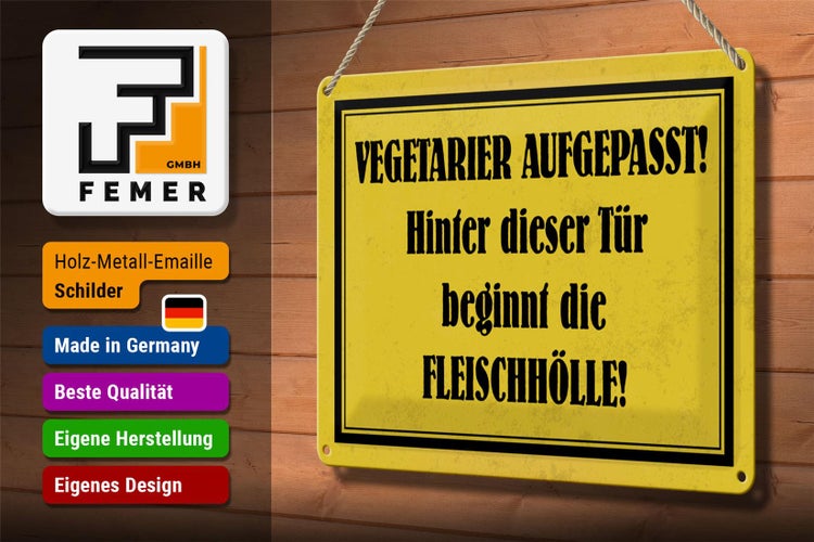 Blechschild Spruch 30x20cm Vegetarier aufgepasst Schild