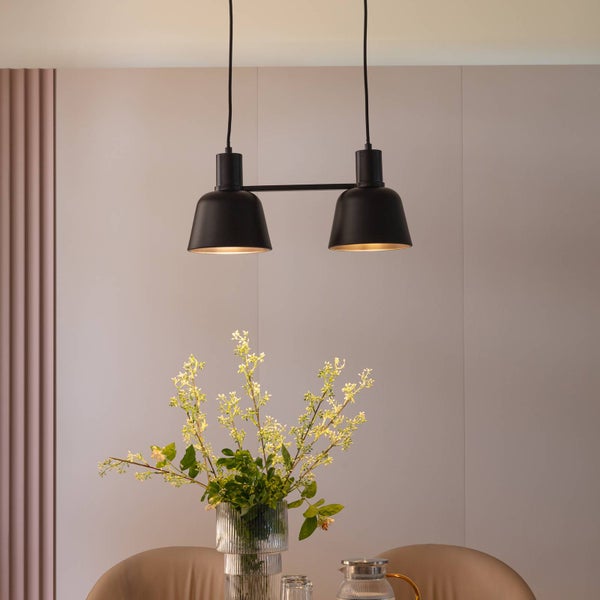 Lucande Pendelleuchte Servan (Design, Modern) in Schwarz aus Metall (2 flammig E27) - Design-Hängeleuchte Esstischlampe Hängelampe Hängeleuchte Wohnzimmerleuchte