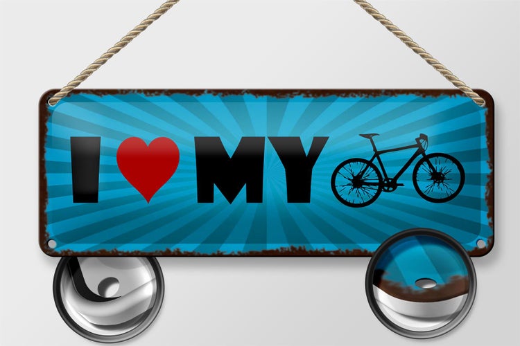 Blechschild Spruch 27x10cm I love my Bike Fahrrad Dekoration