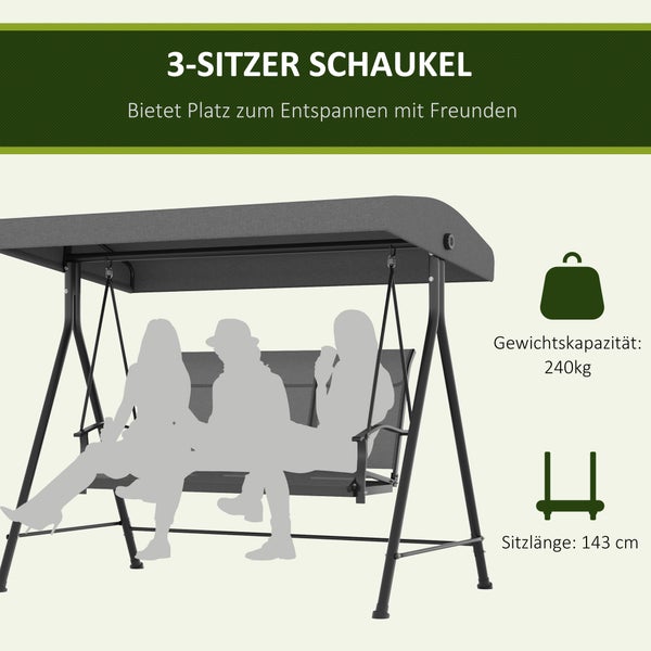 Outsunny Hollywoodschaukel, 195 x 118 x 170 cm, Metall, Texteline, Dunkelgrau
