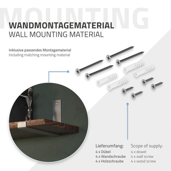 ML-Design 6 Stück Regalhalterung 25x4x14 cm, Grau, aus Metall, 10 Zoll Regalhalterungen, Industrielle Regalwinkel, Regalträger für Wandmontage, 90Grad Wandhalterung, L-Form Wandregal, inkl. Schrauben