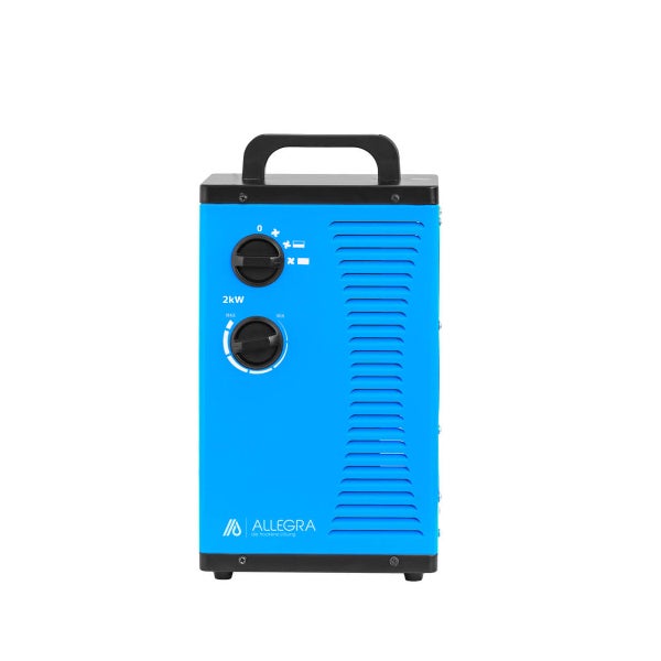 Blauer Bautrockner mit Tragegriff und zwei Reglern