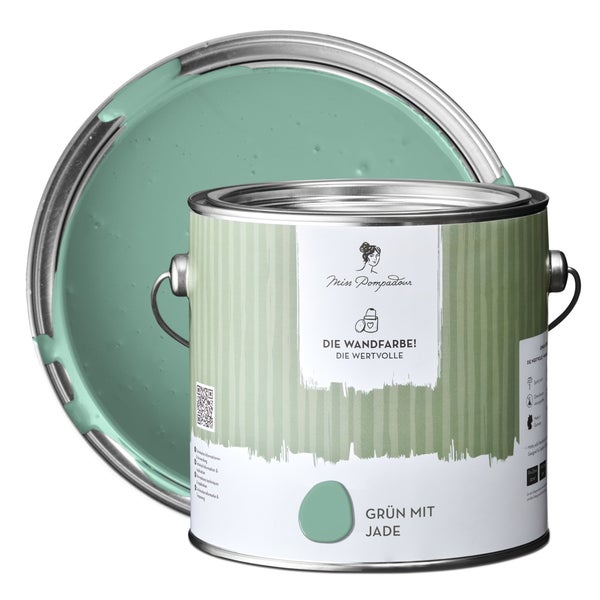 MissPompadour extramatte Wandfarbe 2.5L Grün mit Jade - sehr hohe Deckkraft - geruchsneutrale, spritzfreie Farbe - atmungsaktive, wasserbasierte Innenfarbe/Deckenfarbe - Die Wertvolle