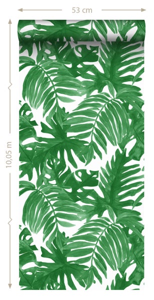 Tapetenrolle mit tropischem Blätterdesign, 53 cm breit, 10,05 m lang
