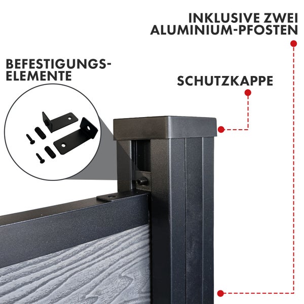 FLOORDIREKT WPC Sichtschutzzaun Kronos Komplettset Gartenzaun 180 x 180 cm Ash Grey
