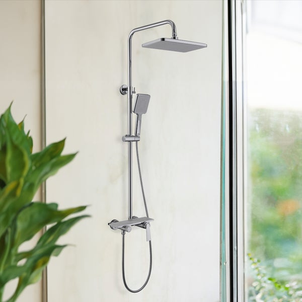Home Deluxe - Duscharmatur mit Ablage - ICONIC - Farbe: Weiße Marmoroptik - Höhe: 120 cm, inkl. Handbrause I Duschbrause Regendusche Designarmatur