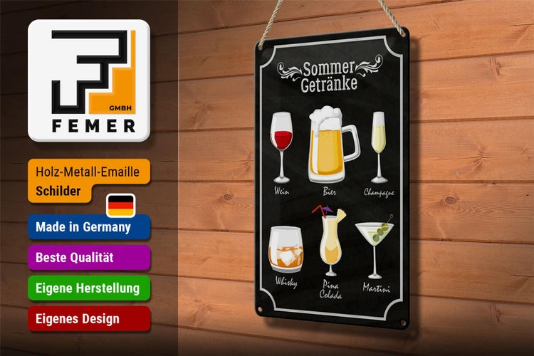 Blechschild Spruch 20x30cm Sommer Getränke Wein Bier