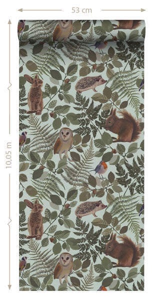 Tapetenrolle mit Waldtiermuster, 53 cm breit und 10,05 m lang