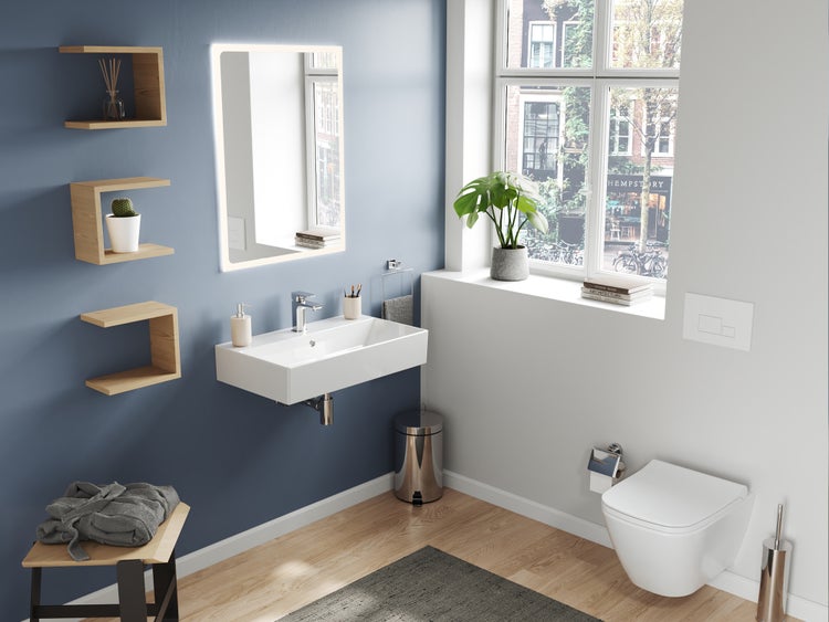 Aqua Bagno Loft KS.70 Waschtisch 70x42 cm – Keramik, Weiß Hochglanz, mit Hahnloch & Überlauf, wandhängend oder als Aufsatzwaschbecken
