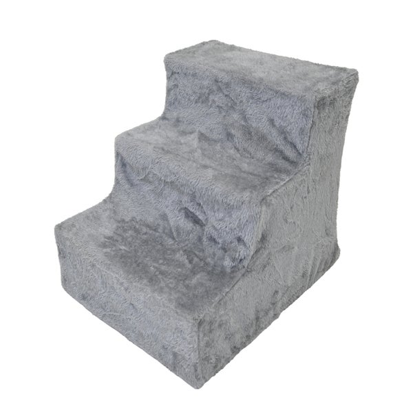 Haustiertreppe 3 Stufen Hundetreppe 75 kg Tragkraft waschbarer Plüschbezug niedrige Stufenhöhe grau