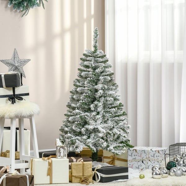 HOMCOM Künstlicher Weihnachtsbaum, 120 cm Kunstkiefer mit Kunstschnee, mit 200 Astspitzen faltbar Standfuß, für Weihnachtsfest, Indoor, Grün+Weiß
