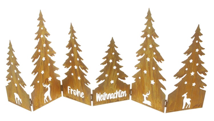 Dekorative Raumteiler mit Weihnachtsbaum-Motiven und 'Frohe Weihnachten' Schriftzug