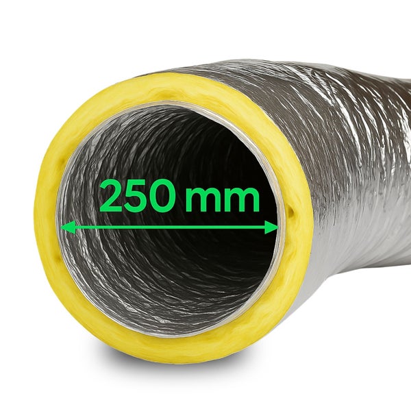 Isoflexrohr 250mm – 1 Meter isolierter Abluftschlauch für Klimageräte, Growboxen & mehr – 4-Schicht Isolierung, Hohe Schalldämpfung, Feuergeschützt & Extra Stabil