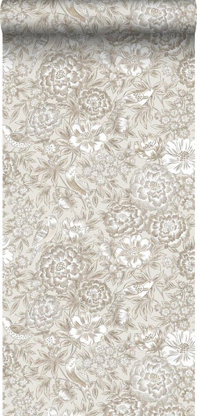 Borastapeter Tapete Blumen und Vögel Beige - 53 cm x 10.05 m - 660860