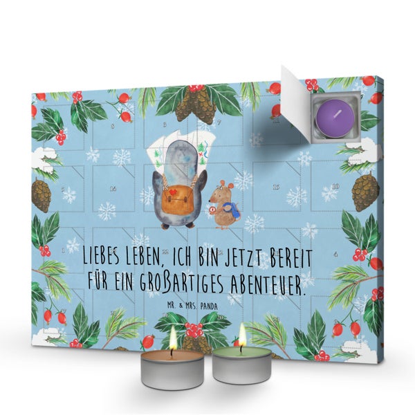 Mr. & Mrs. Panda Duftkerzen Adventskalender Pinguin & Maus Wanderer - Blau Pastell