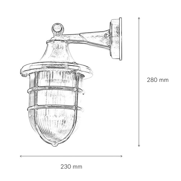 Technische Zeichnung einer Wandleuchte mit den Maßen 280 mm Höhe und 230 mm Breite