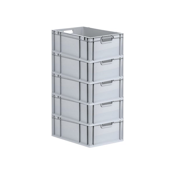 PROREGAL Spar Set 5x Eurobox Nextgen Economy Mit Scharnierdeckel & Roten Schiebeschnappverschlüssen Griffe Offen HxBxT 22 x 40 x 60 cm 44 Liter