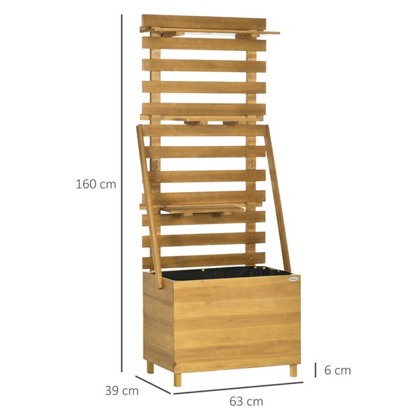 Outsunny Hochbeet mit Rankgitter, Pflanzkasten mit 3 Ablagen, Blumenkasten mit Rankhilfe, für Kletterpflanzen, Garten, Terrasse, aus Holz, Braun, 63 x 39 x 160 cm