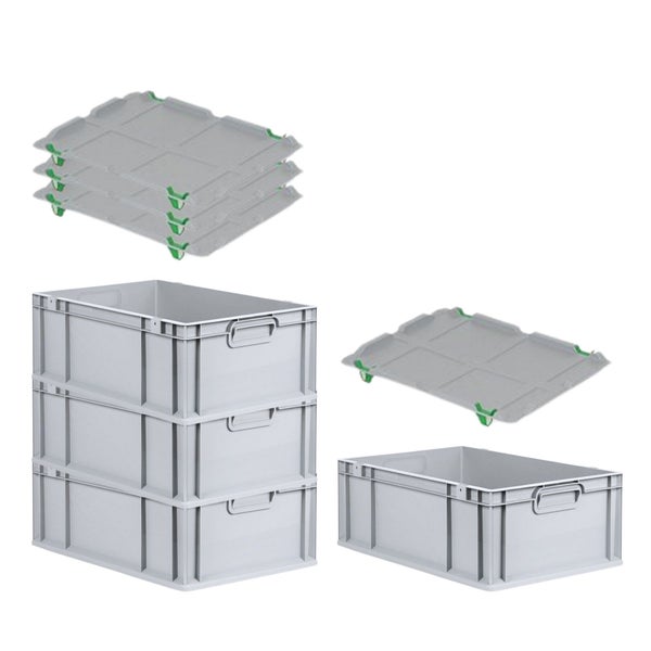 PROREGAL SuperSparSet 4x Eurobox NextGen Grip mit Auflagedeckel mit 4 Grünen Schiebeschnappverschlüssen HxBxT 22 x 40 x 60 cm 44 Liter