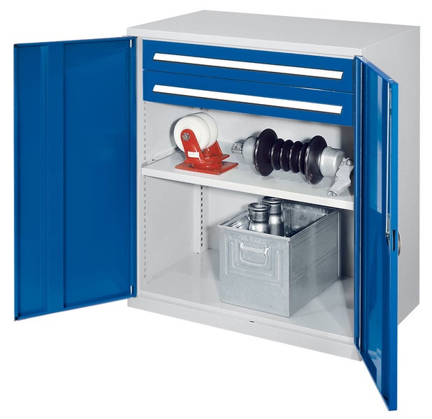 Werkstattschrank mit Regalen und Schubladen