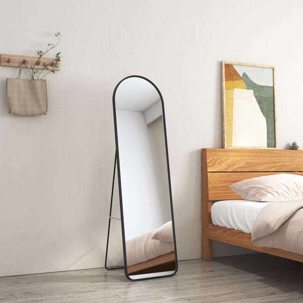 EMKE Standspiegel 140 x 40 cm, Schwarz, 5 mm Kupferfreier & Gehärteter HD-Spiegel, Wandmontage und Bodenstehend, Mit Schwarzem Stützrahmen, Ideal für Ankleidezimmer und Schlafzimmer
