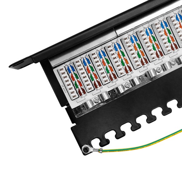 ProfiPatch Patchpanel Patchfeld Cat.6 10 Zoll 12-Port geschirmt RJ45 Rackeinbau 1HE schwarz