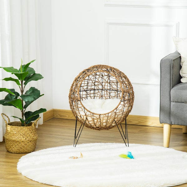 PawHut Katzenbett aus Rattan, Ø45 x 57H cm, PE-Rattan, Braun