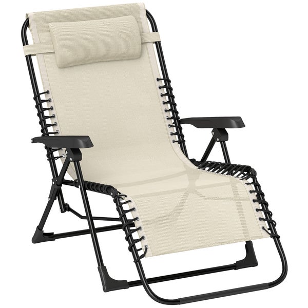 Outsunny Sonnenliege klappbar Gartenliege mit Kopfkissen, Liegestuhl mit 5-Fach verstellbare Rückenlehne, wetterfeste Campingliege, Gartenstuhl bis 120 kg belastbar, für Garten Outdoor Strand, Beige