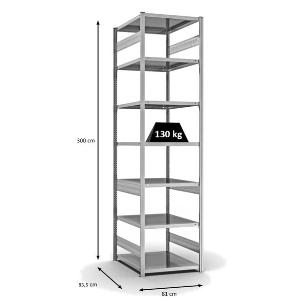 PROREGAL Fachbodenregal Stecksystem T-Profil Light-Duty Grundregal HxBxT 300 x 75 x 80 cm 7 Ebenen Fachlast 130 kg Beidseitig Nutzbar Verzinkt
