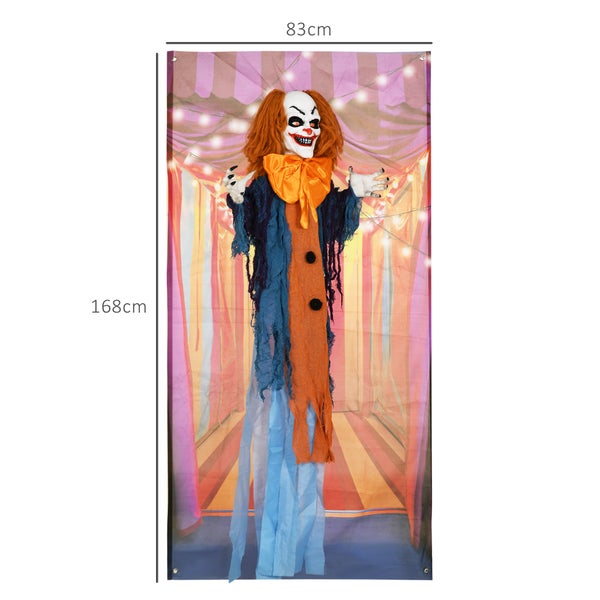 HOMCOM 168cm Halloween Dekoration Halloween Zirkusclown Lebensechte Größe Halloween-Zirkusclown mit Rot Leuchtende Augen verstellbare Arme , Garten Dekoration mit LED-Lichter, Soundfunktion
